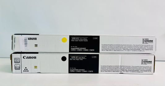 2 Genuine Canon iR Advance DX C5840i, C5850i, Yellow & Black Toner GPR61K, GPR-61LY