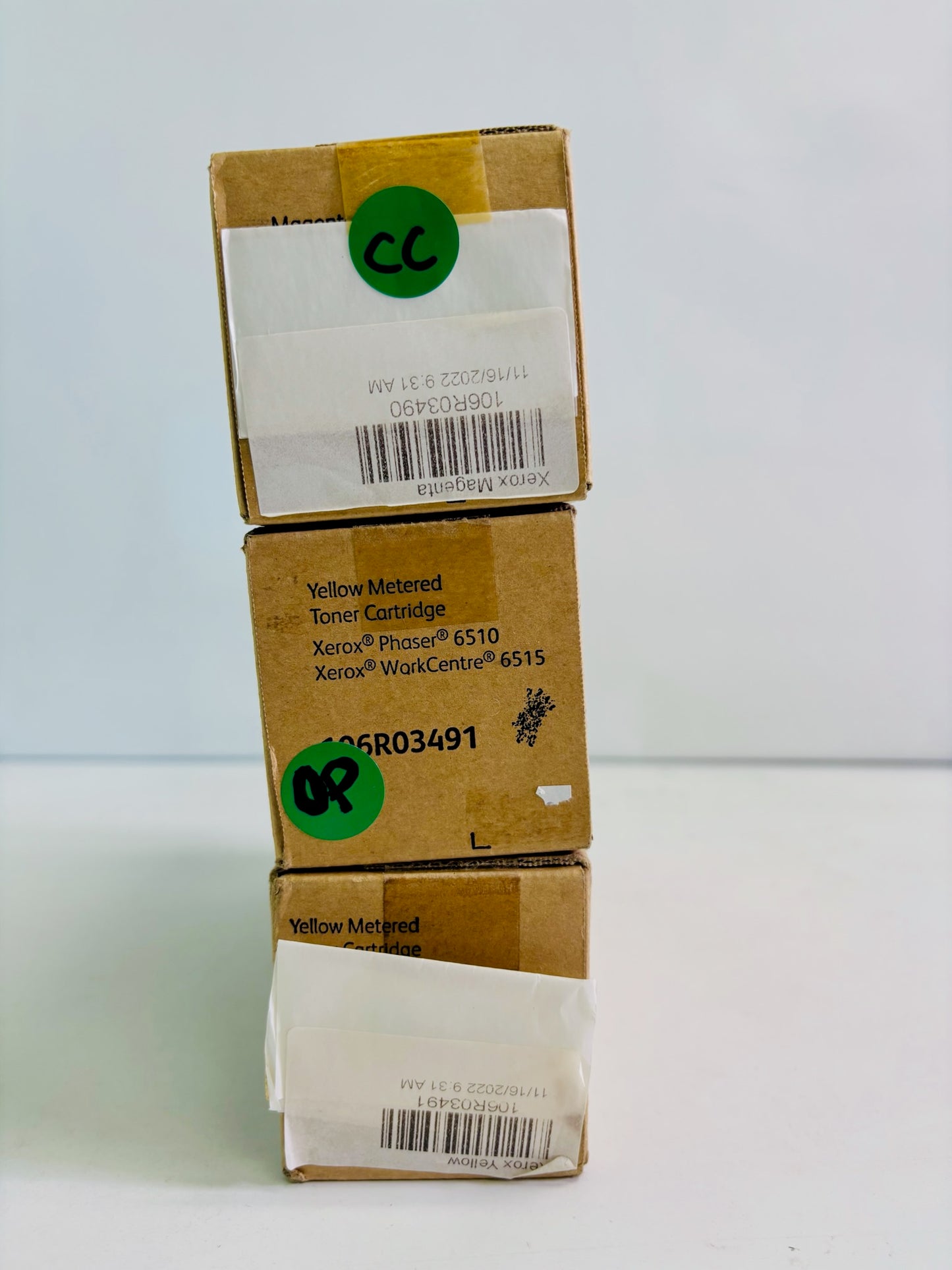 3 Open OEM Xerox Phaser 6510, 6515 MYY Metered Toner 106R03490, 106R03491