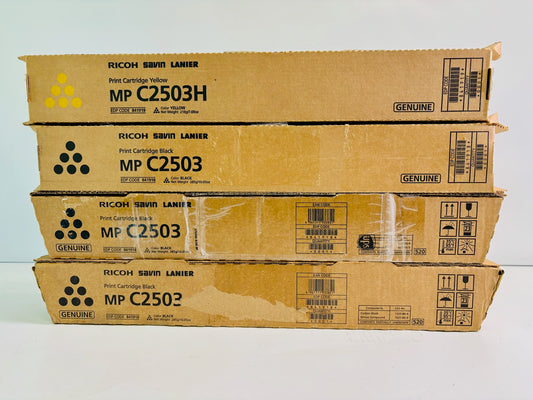 4 Cosmetic Genuine Ricoh MPC2503, C2004 Yellow & Black Toners 841918, 841919