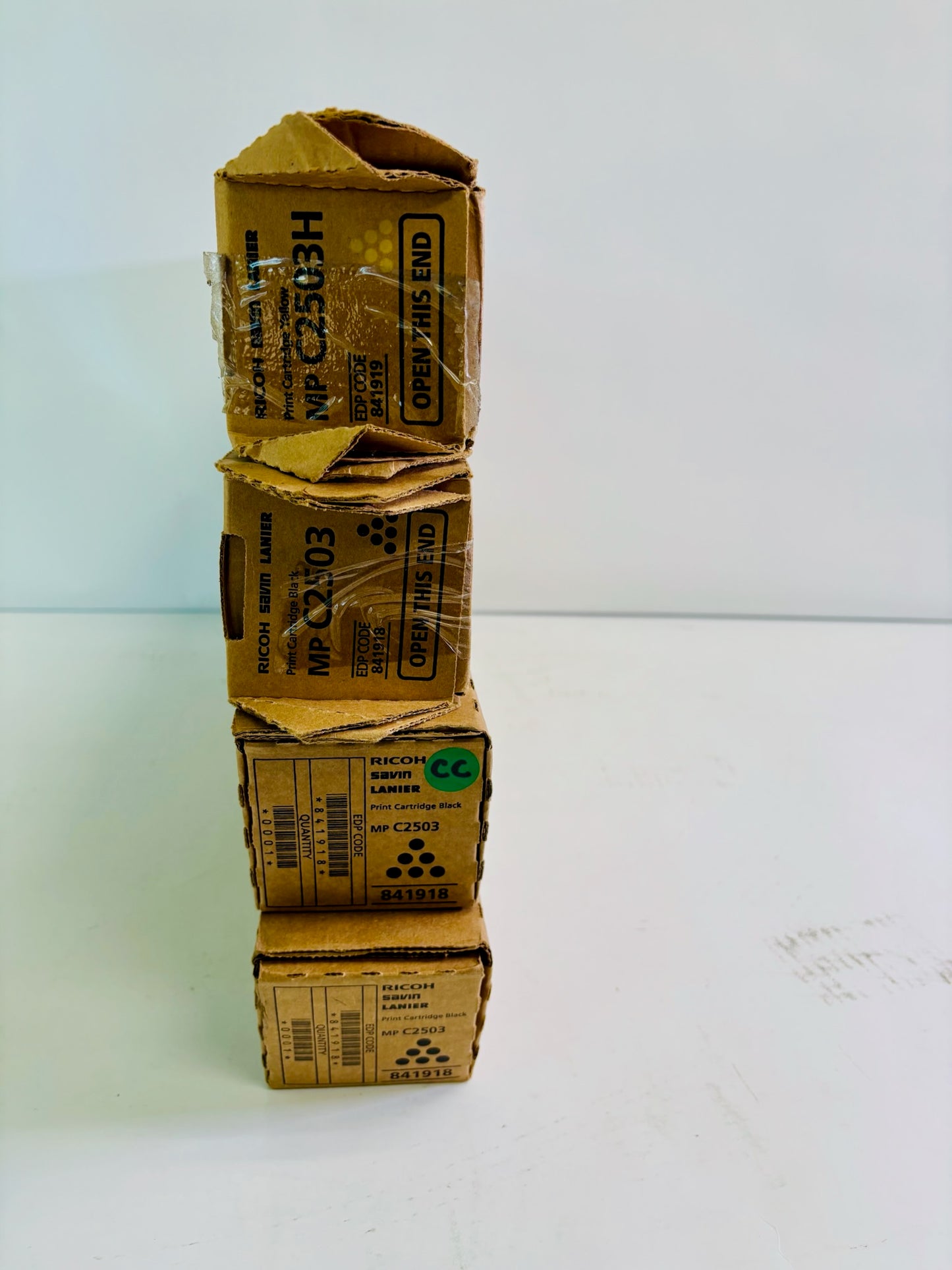 4 Cosmetic Genuine Ricoh MP C2003, C2004 Yellow & Black Toner 841918, 841919