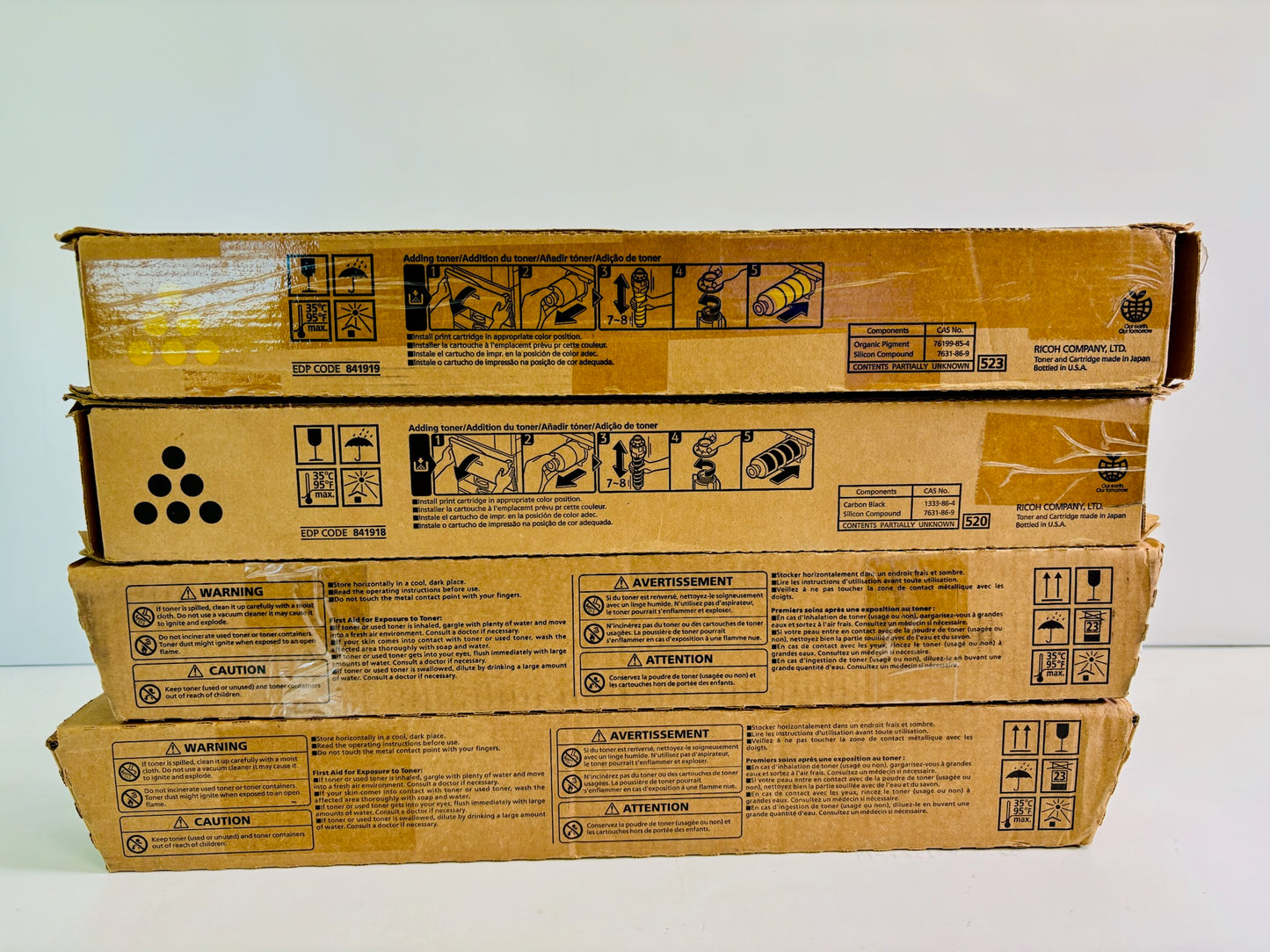 4 Cosmetic Genuine Ricoh MP C2003, C2004 Yellow & Black Toner 841918, 841919
