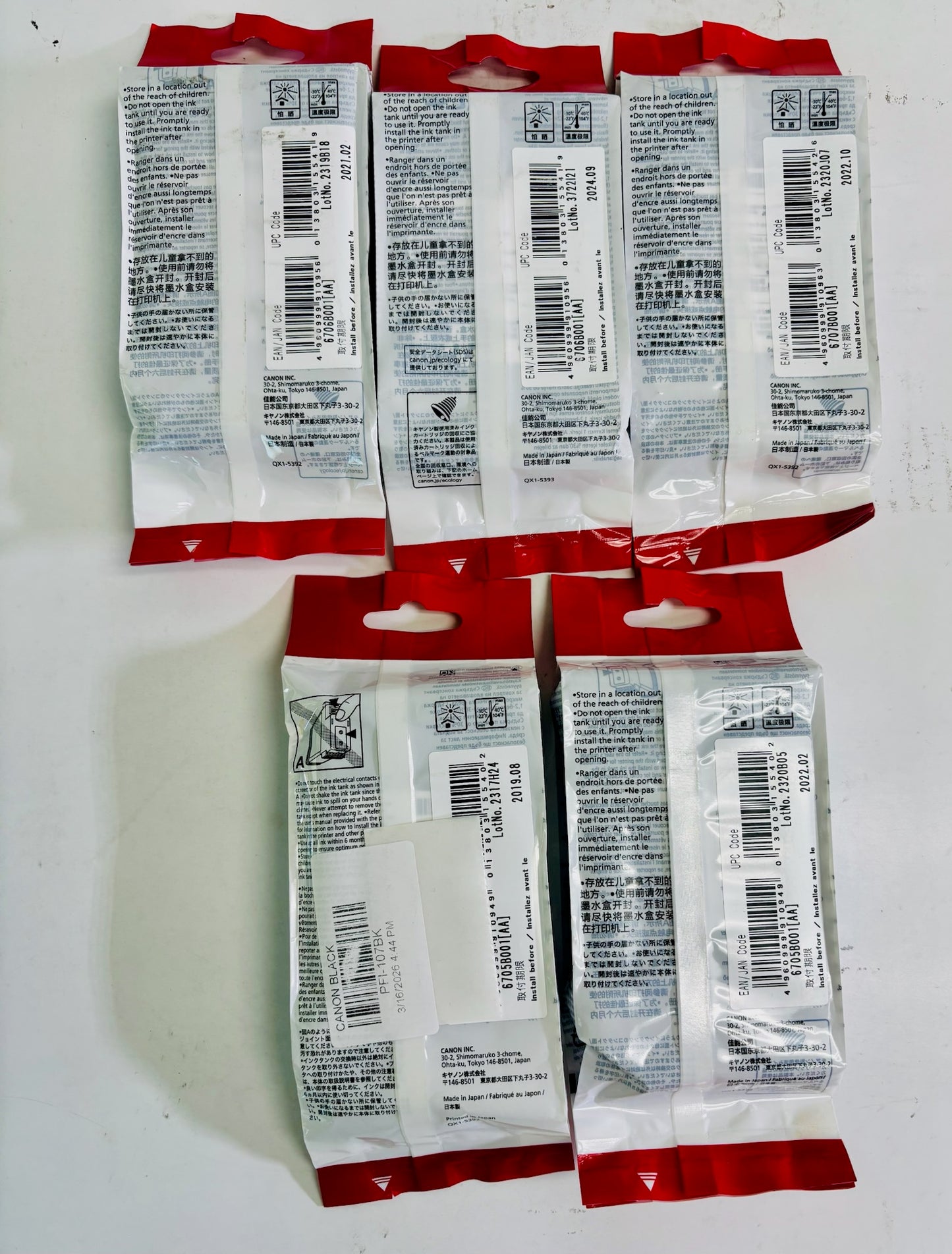 5 Genuine Canon imagePROGRAF iPF670 MFP L24 Cyan, Magenta & Black Ink PFI-107
