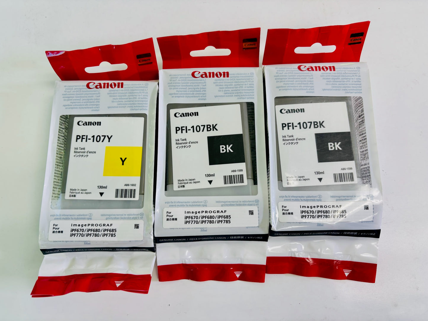 3 Genuine Canon imagePROGRAF iPF670 MFP L24 Yellow & Black Ink PFI-107 (2025)