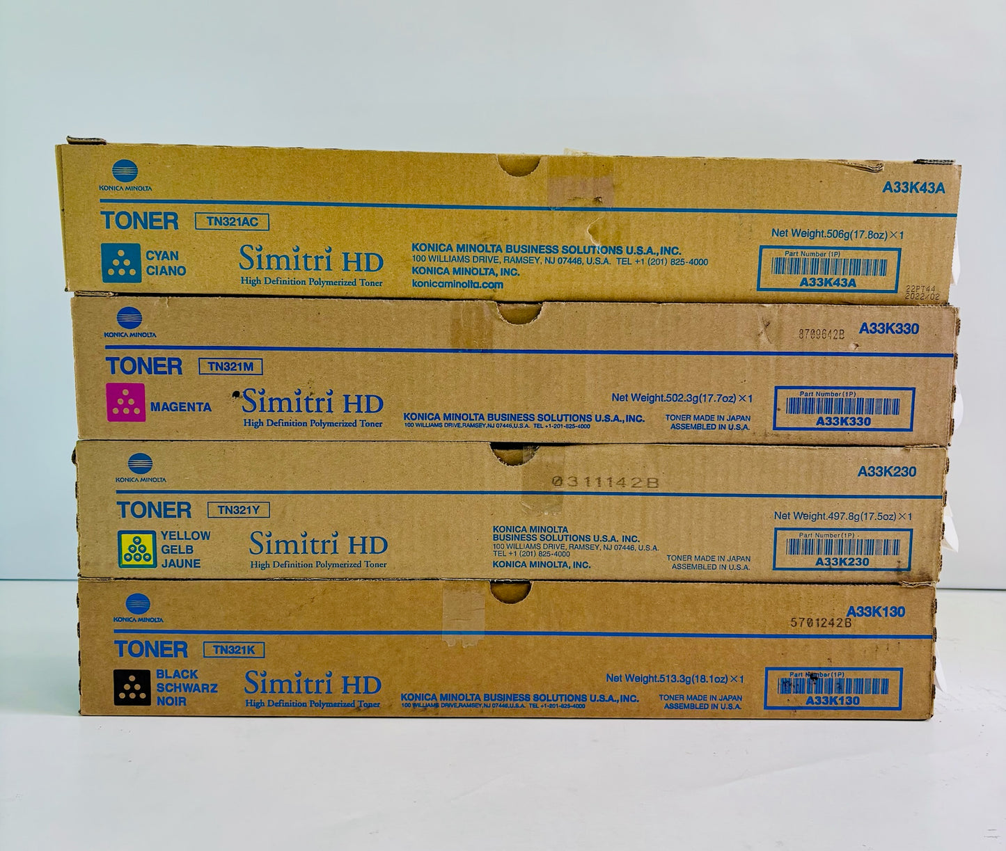4 Genuine Cosmetic Konica Minolta bizhub C224, C224e CMYK Toner TN321