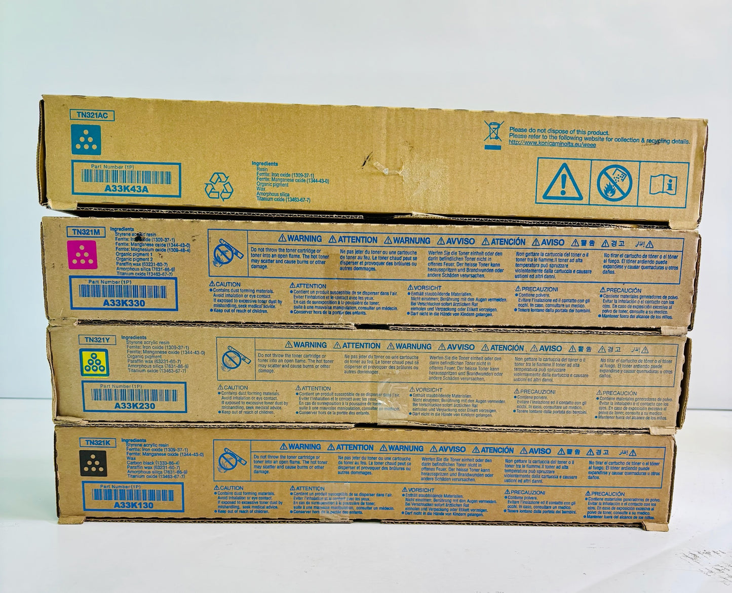 4 Genuine Cosmetic Konica Minolta bizhub C224, C224e CMYK Toner TN321