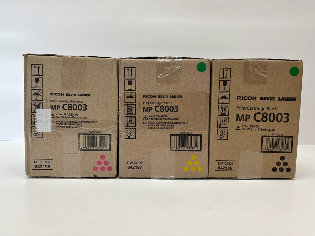 3 Genuine Ricoh MP C8003 Magenta, Yellow & Black Toners 842196, 842197, 842198
