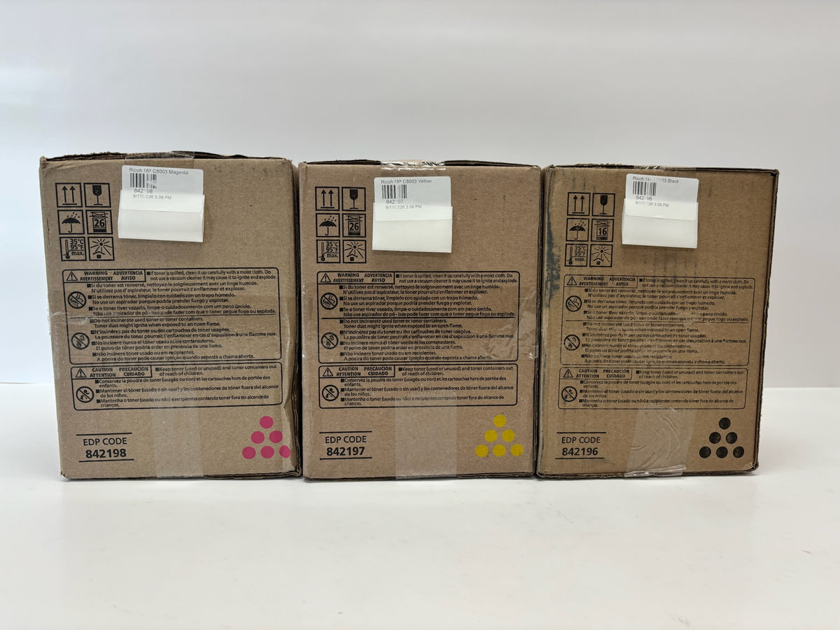 3 Genuine Ricoh MP C8003 Magenta, Yellow & Black Toners 842196, 842197, 842198