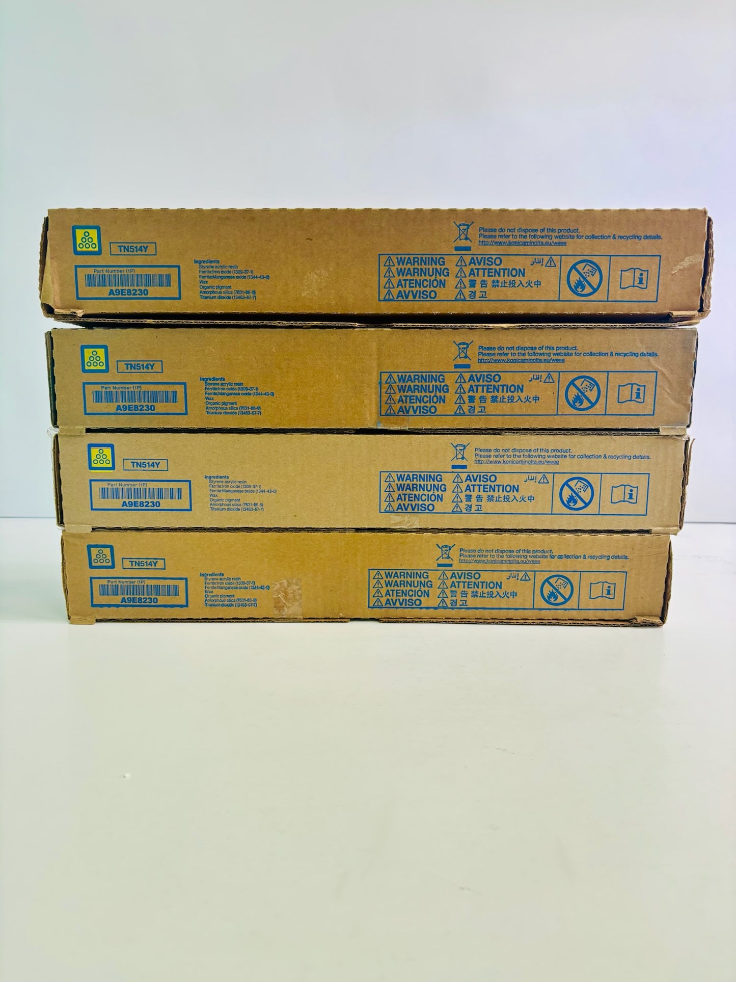 Lot Of 4 Genuine Konica Bizhub C458, C558, C658 Yellow Toner TN514Y