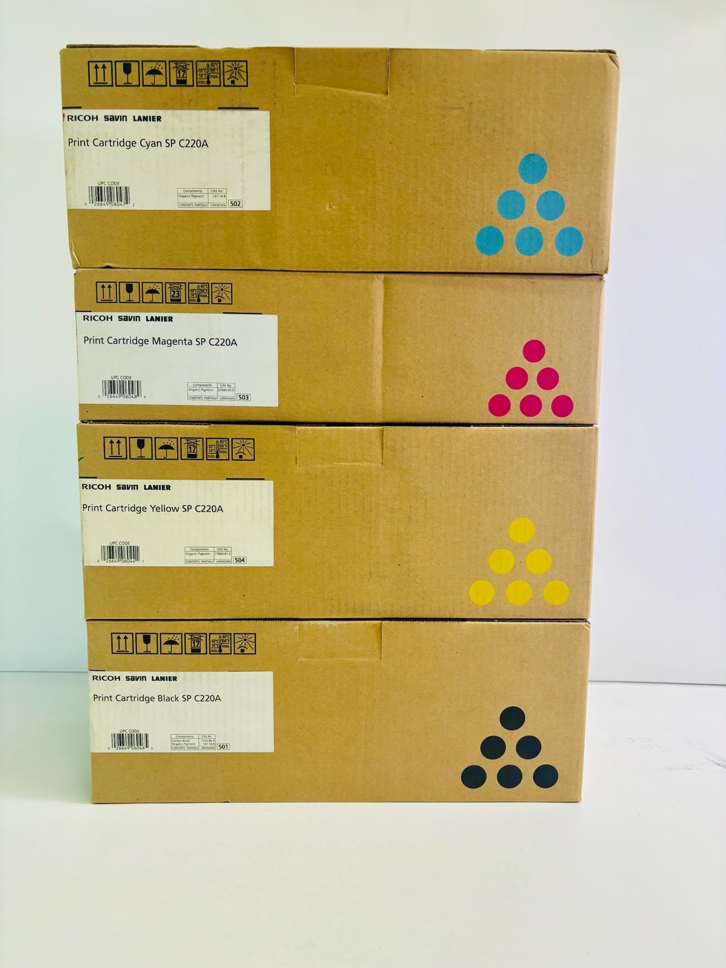 4 Genuine Ricoh Aficio SP C220DN CMYK Toner 406044,406046,406047,406048