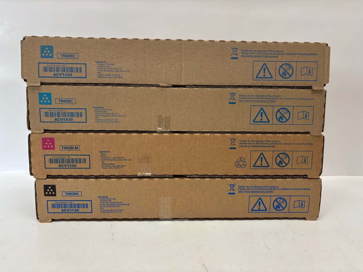 4 Genuine Konica Bizhub C450i/C550i/C650i TN626CCMK (TN626LM) Toners