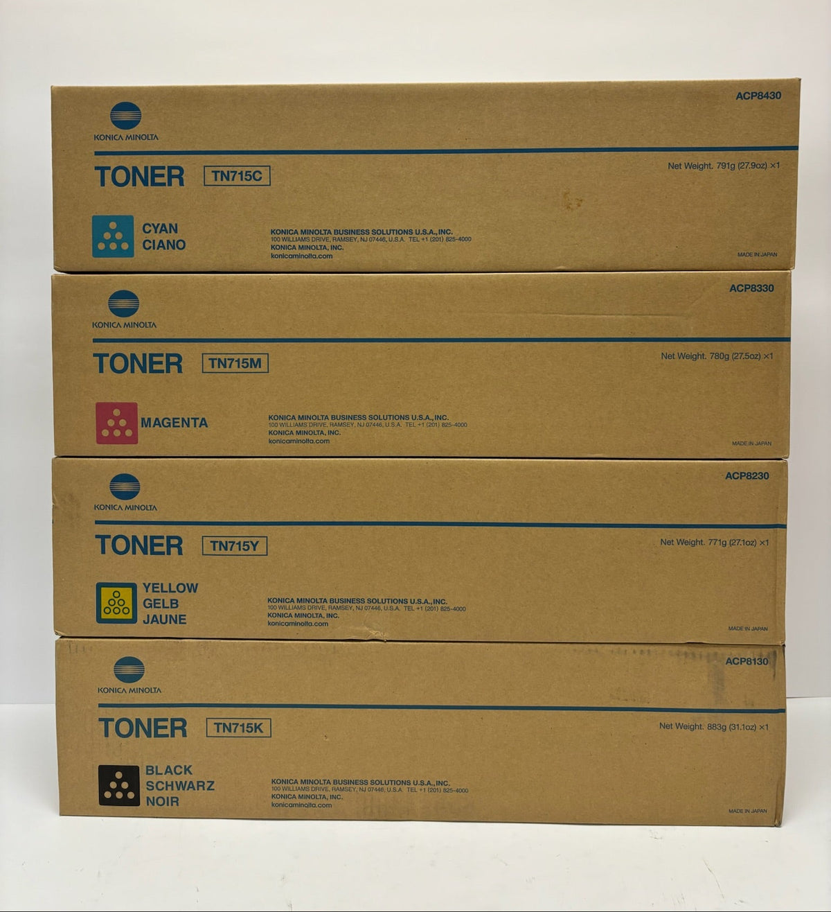 4 Genuine Konica Bizhub C750i, C751i Cyan, Mag, Yellow & Black Toners TN715 CMYK