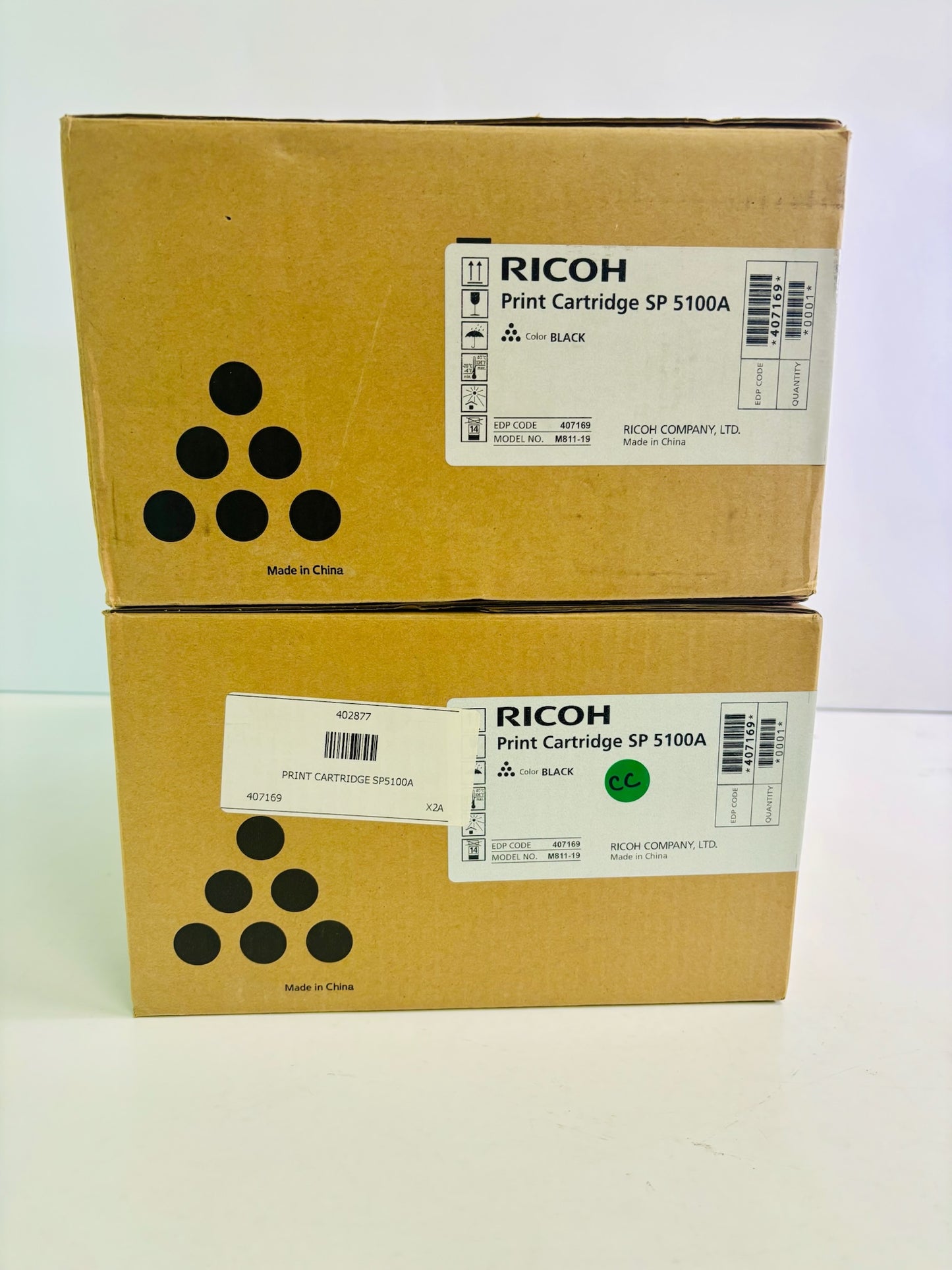2 Genuine Ricoh Aficio SP 5100N Black Toner Cartridge 407169, M811-19, SP5100A