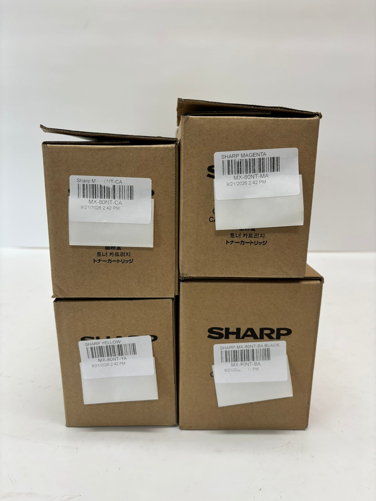 4 Genuine Sharp MX-7081,MX-8081 Cyan, Magenta, Yellow & Black Toner MX-80NT CMYK