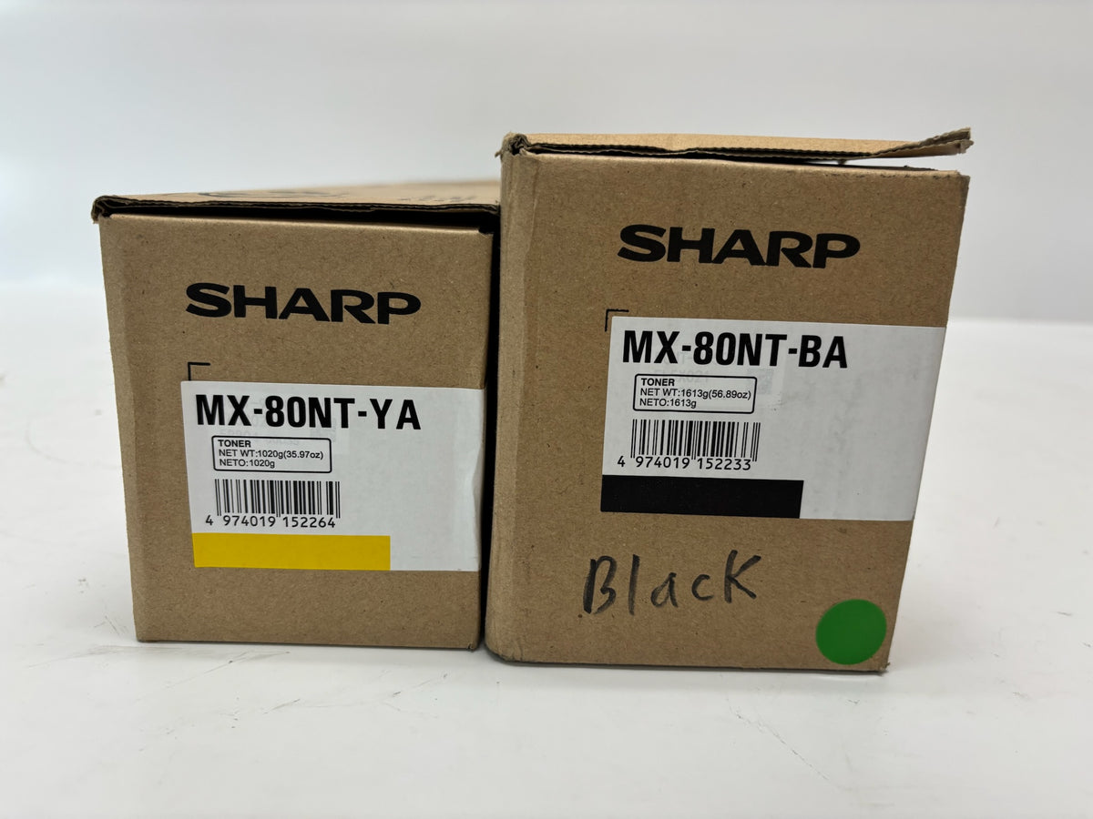 2 Genuine Sharp MX-7081, MX-8081 Yellow & Black Toners MX-80NT-YA, MX-80NT-BA