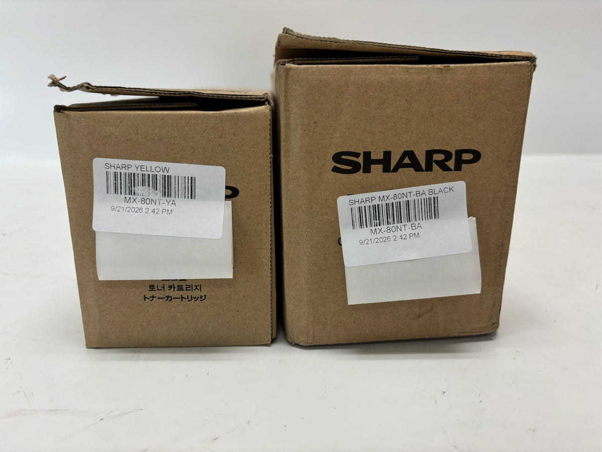 2 Genuine Sharp MX-7081, MX-8081 Yellow & Black Toners MX-80NT-YA, MX-80NT-BA