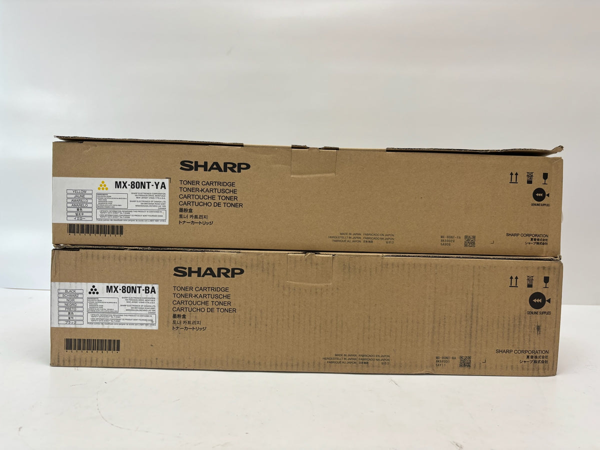 2 Genuine Sharp MX-7081, MX-8081 Yellow & Black Toners MX-80NT-YA, MX-80NT-BA