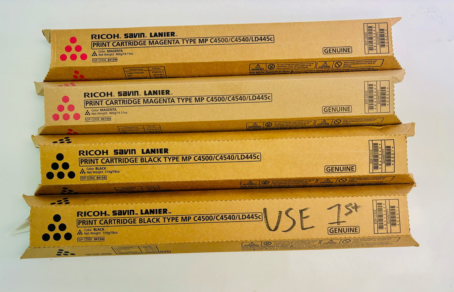 4 Genuine Ricoh Aficio MP C3500, C4500 Magenta & Black Toner 841344, 841342