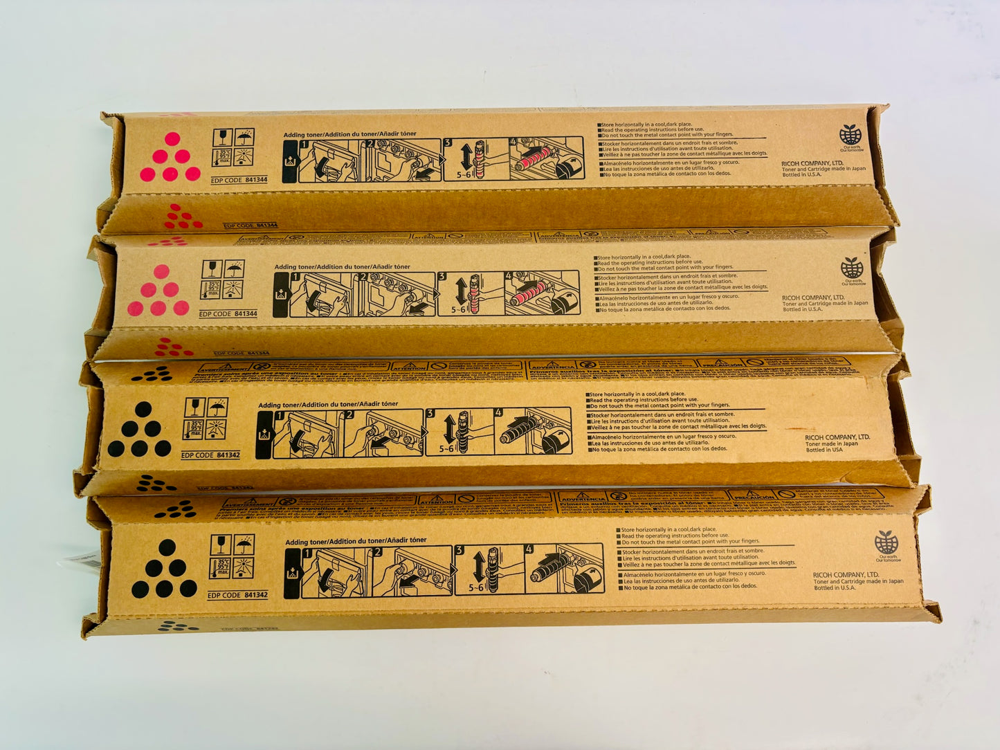 4 Genuine Ricoh Aficio MP C3500, C4500 Magenta & Black Toner 841344, 841342