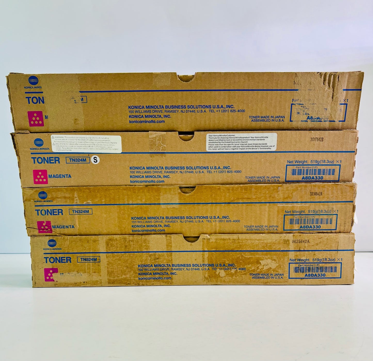 4 Genuine Konica Minolta  bizhub C258, C308 Magenta Toner TN324M (Bad Box)