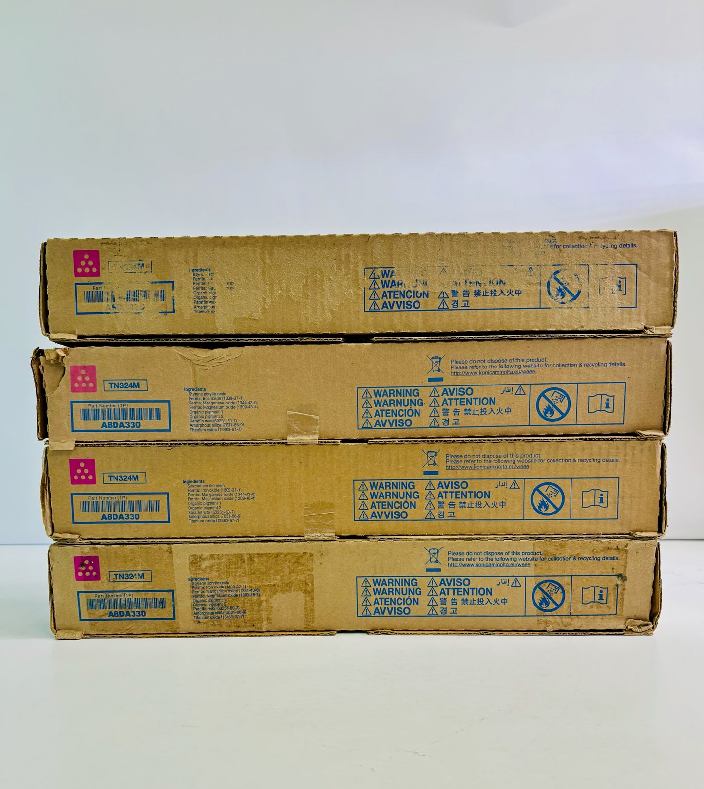 4 Genuine Konica Minolta  bizhub C258, C308 Magenta Toner TN324M (Bad Box)