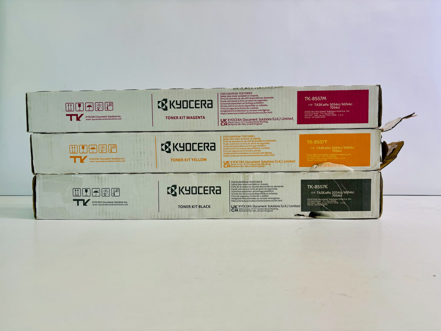 3 Open Kyocera 6054ci, 7054ci Magenta, Yellow & Black Toner TK-8557 MYK