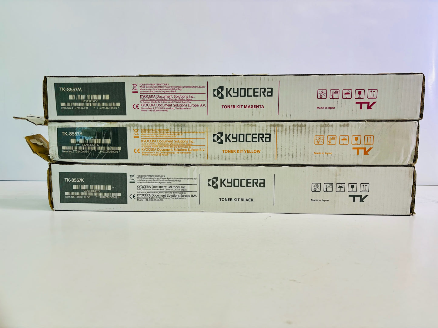 3 Open Kyocera 6054ci, 7054ci Magenta, Yellow & Black Toner TK-8557 MYK