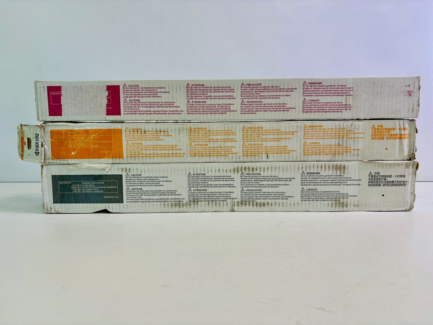 3 Open Kyocera 6054ci, 7054ci Magenta, Yellow & Black Toner TK-8557 MYK