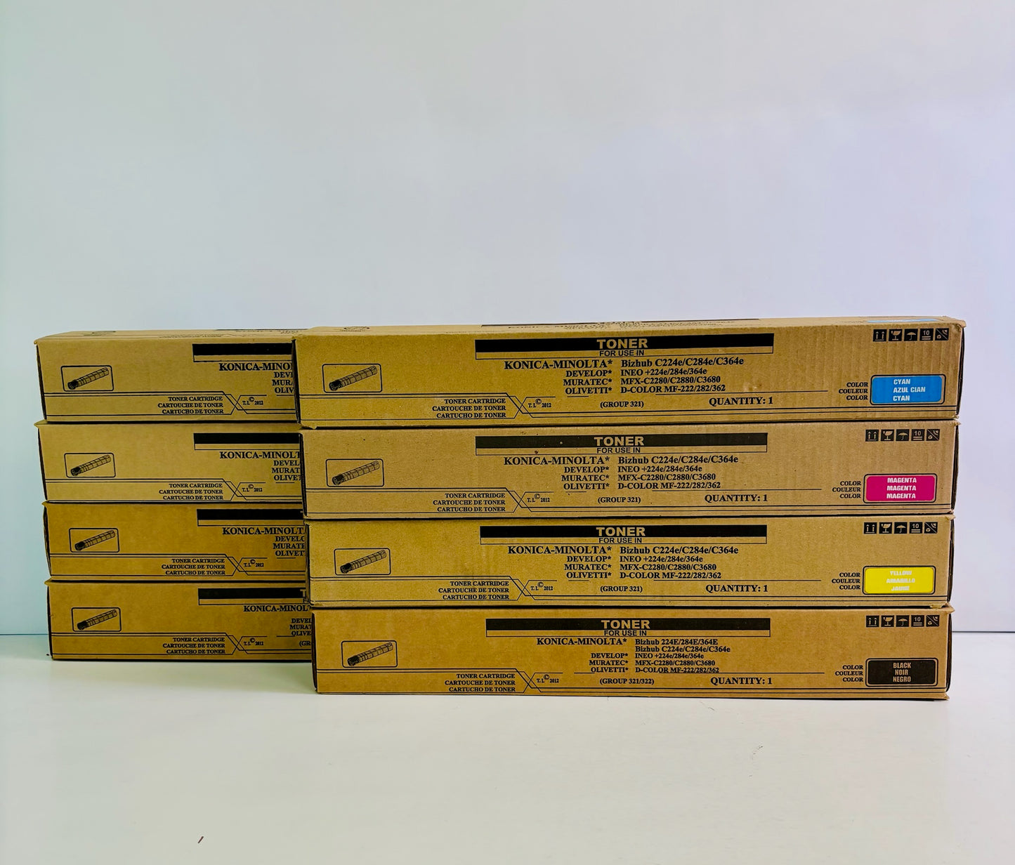 8 Unbranded bizHub 224, C284 Cyan, Magenta, Yellow & Black Toner TN321 CCMMYYKK