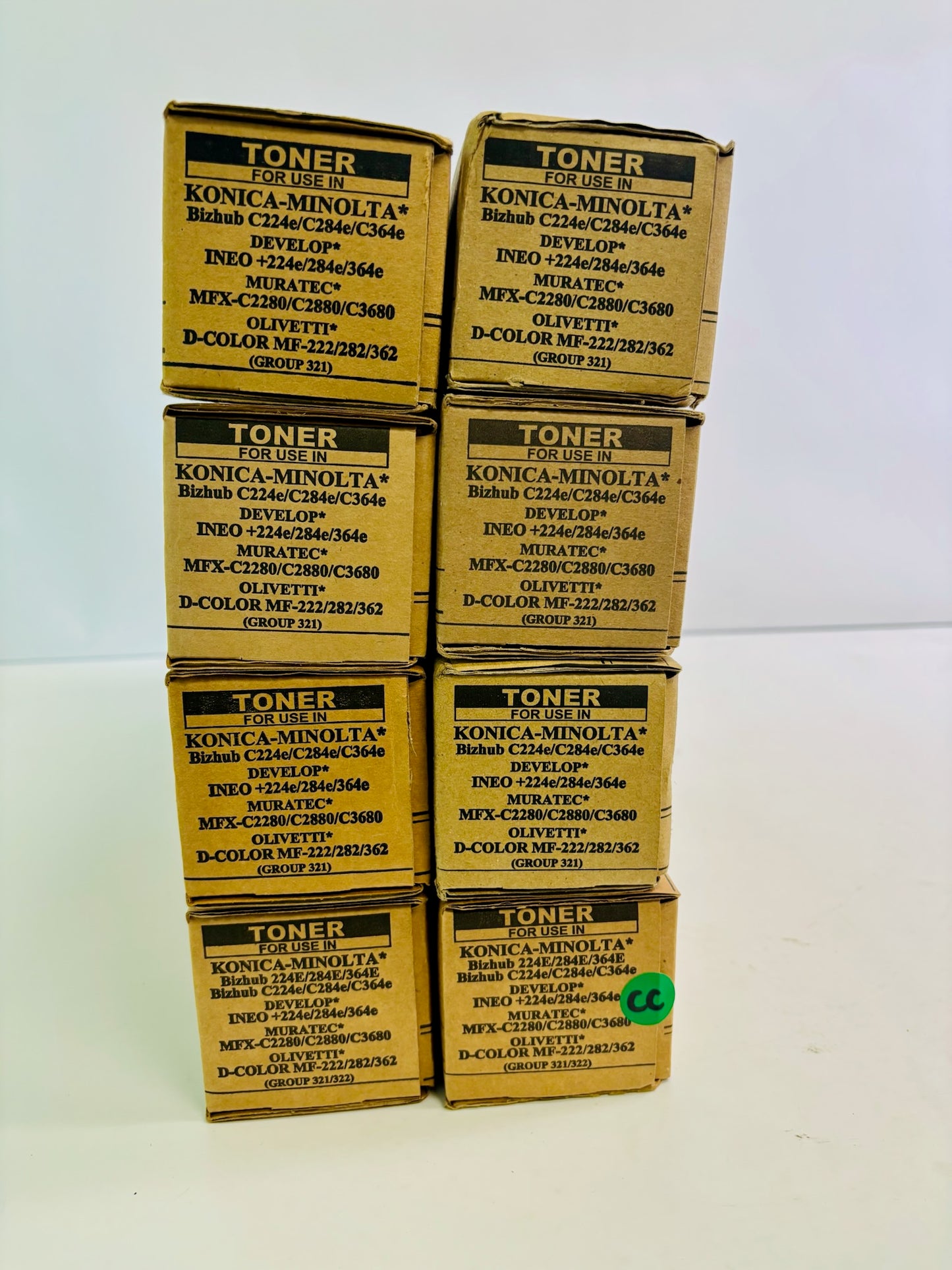 8 Unbranded bizHub 224, C284 Cyan, Magenta, Yellow & Black Toner TN321 CCMMYYKK
