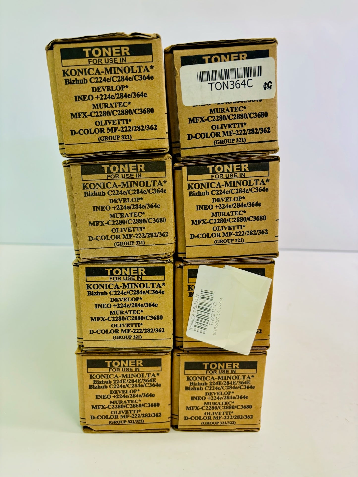 8 Unbranded bizHub 224, C284 Cyan, Magenta, Yellow & Black Toner TN321 CCMMYYKK