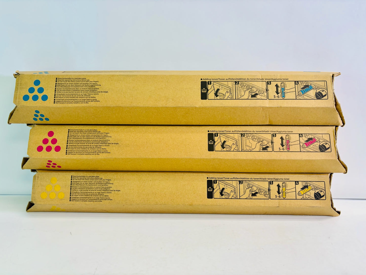 3 Genuine Gestetner MPC4501, MPC5501 Cyan, Magenta, & Yellow Toner 820043,50,57