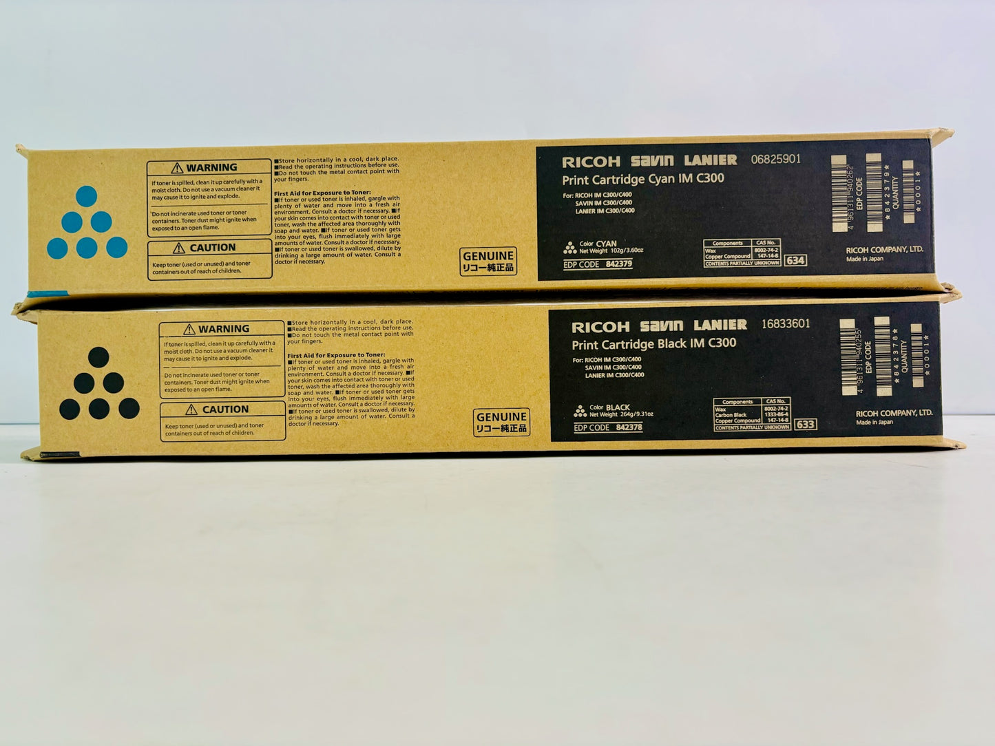 2 Genuine Ricoh IM C300F, IM C400F Cyan & Black Toner 842378, 842379