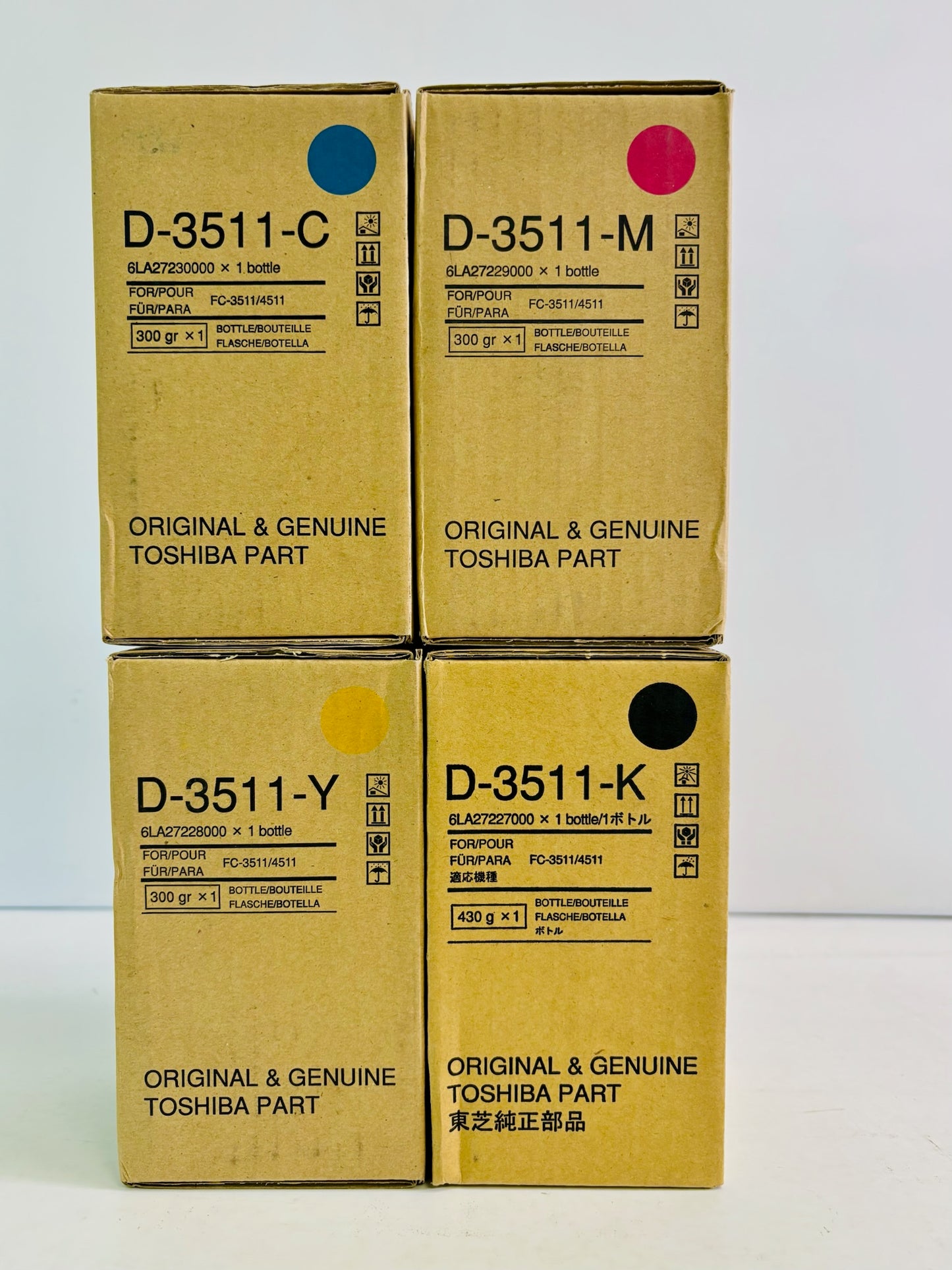 4 Genuine Toshiba e-Studio 3511 Cyan, Magenta, Yellow & Black Toner D-3511,D3511