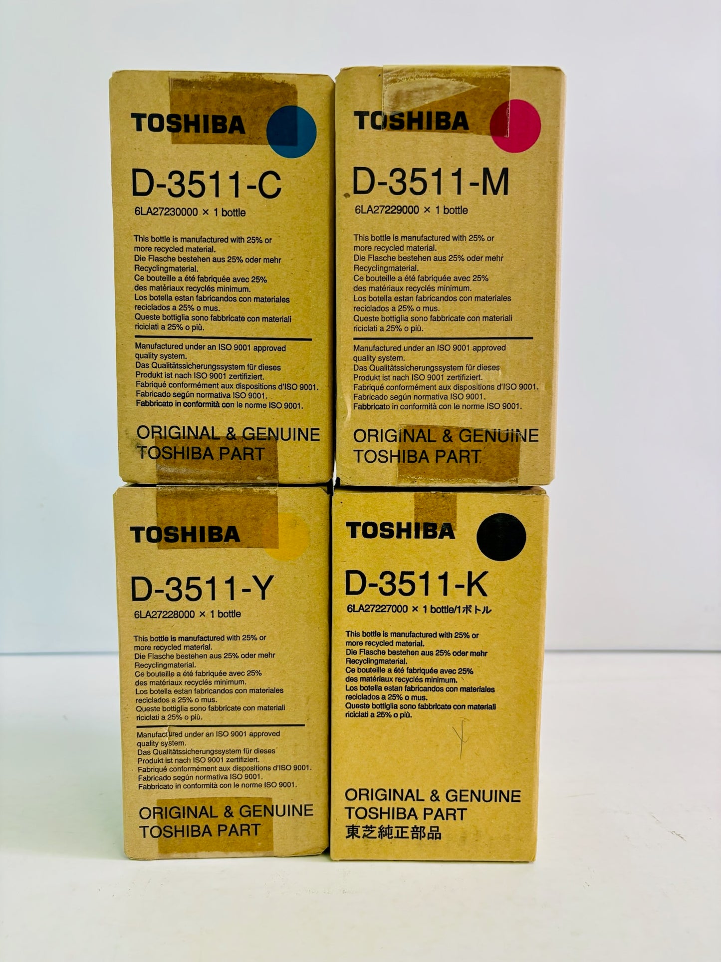 4 Genuine Toshiba e-Studio 3511 Cyan, Magenta, Yellow & Black Toner D-3511,D3511