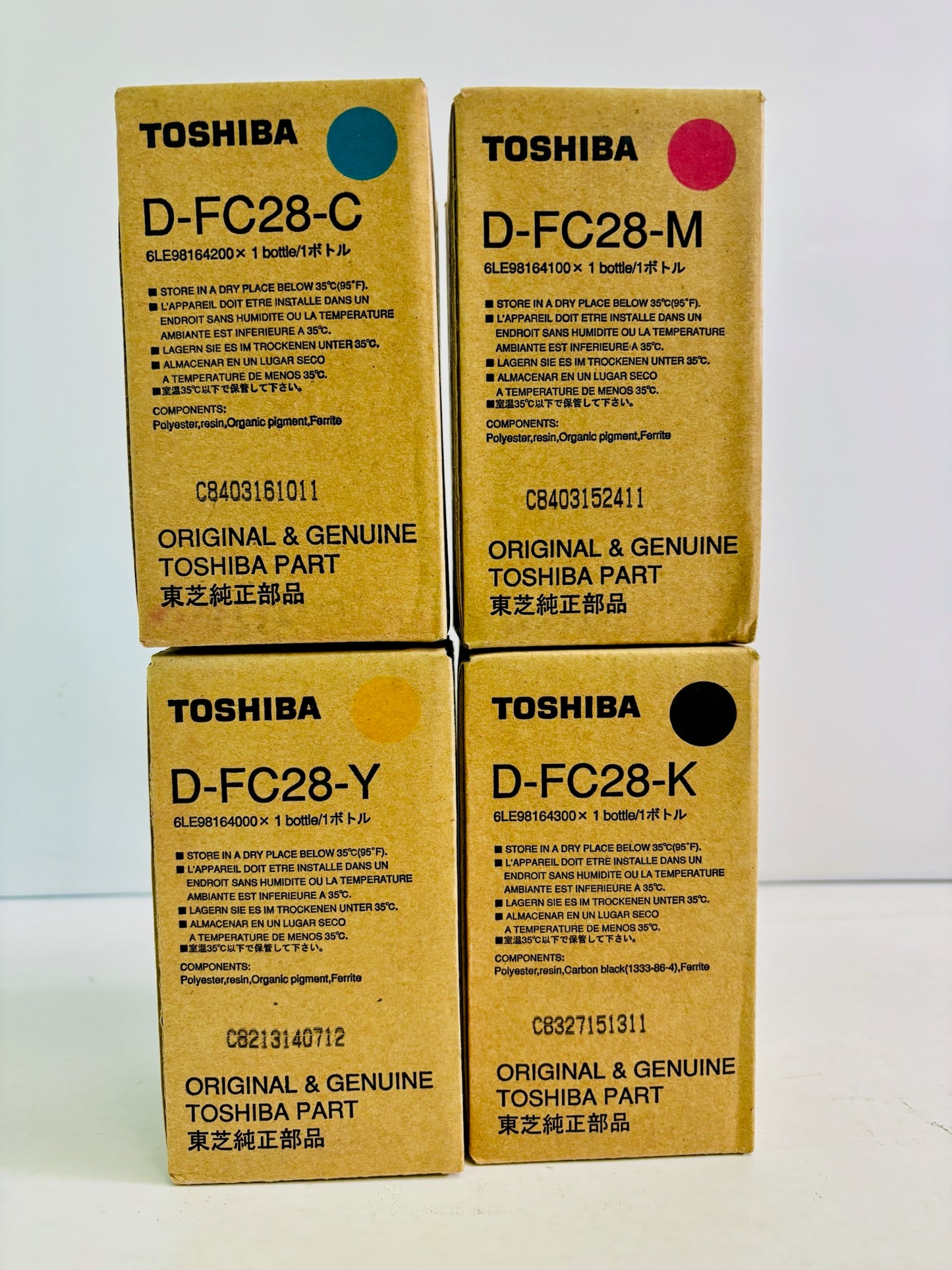 4 OEM Toshiba e-STUDIO  2330C Cyan, Magenta, Yellow & Black Developer D-FC28