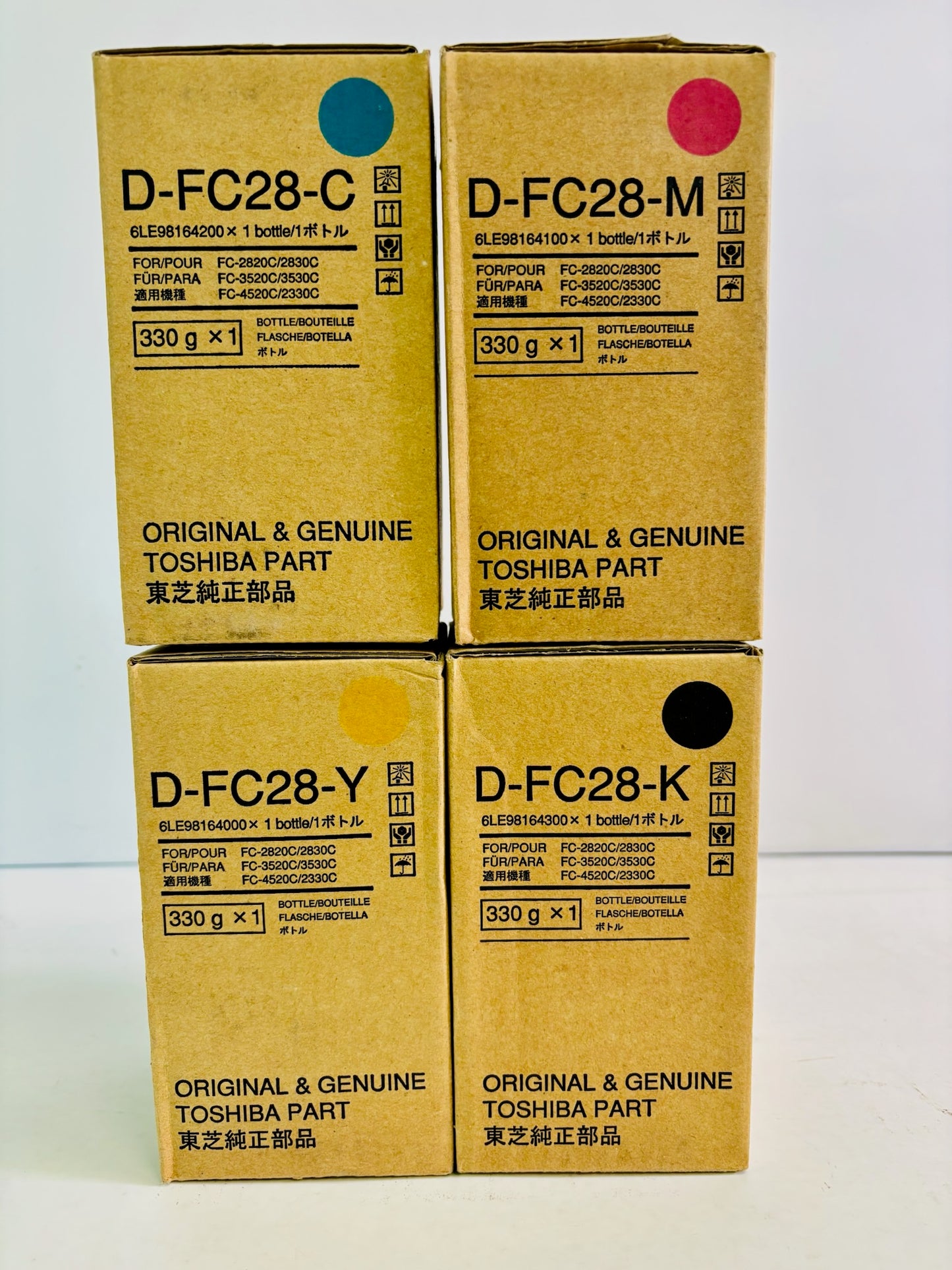 4 OEM Toshiba e-STUDIO  2330C Cyan, Magenta, Yellow & Black Developer D-FC28