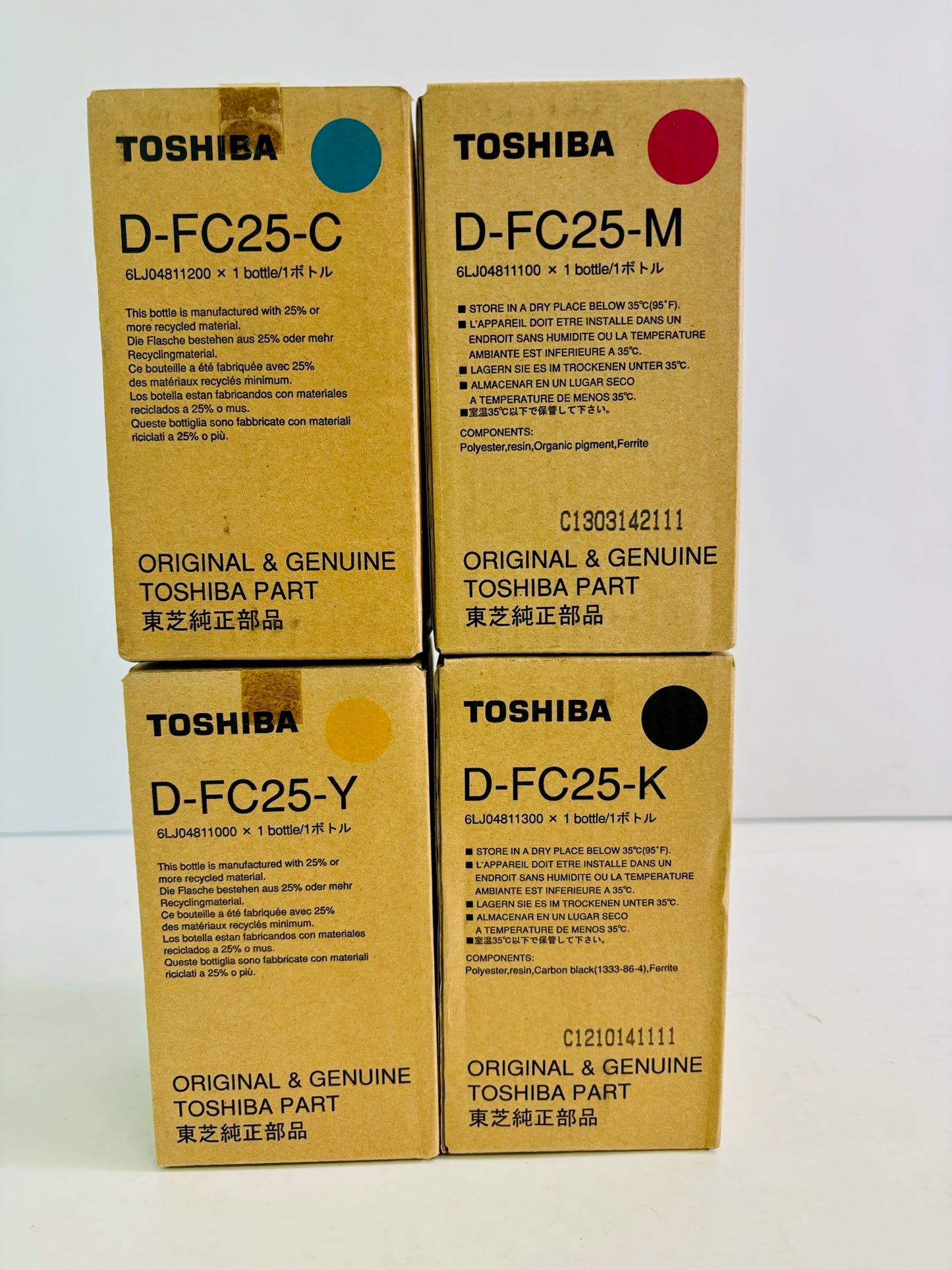 4 Genuine Toshiba E STUDIO 2040C Cyan, Magenta, Yellow & Black Toner T-FC25