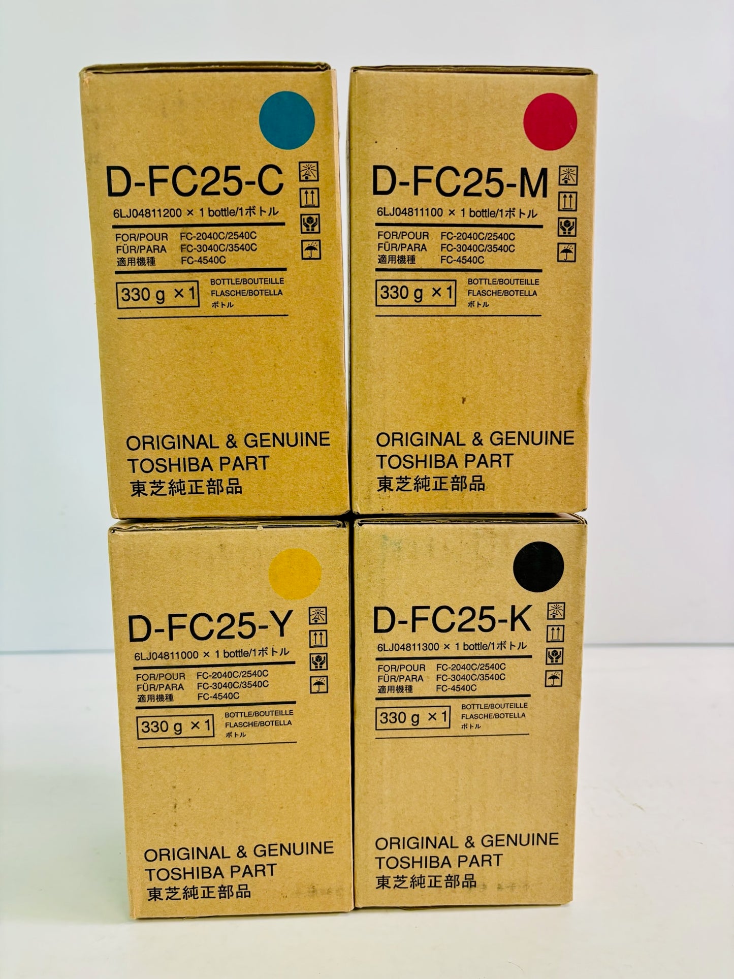 4 Genuine Toshiba E STUDIO 2040C Cyan, Magenta, Yellow & Black Toner T-FC25