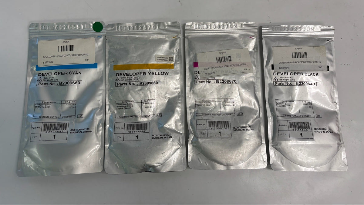 4 Genuine Ricoh MPC2500 CMYK Developer B2309640, B2309660, B2309670, B2309680