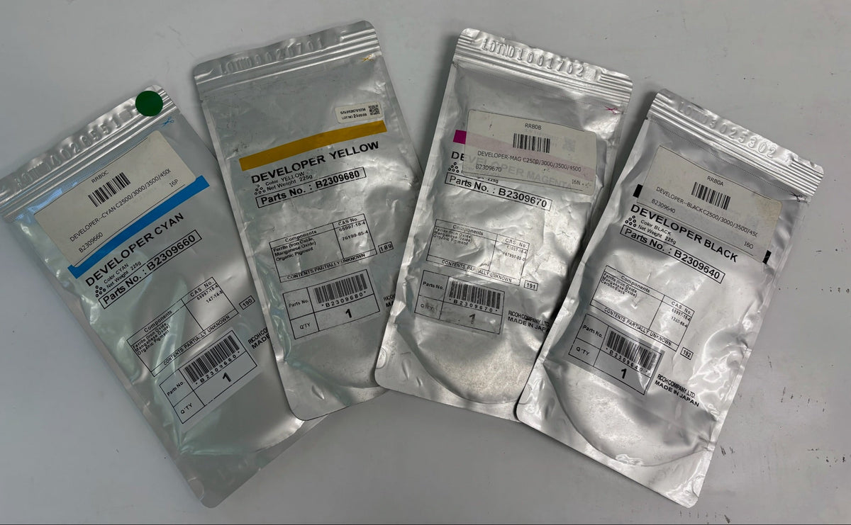 4 Genuine Ricoh MPC2500 CMYK Developer B2309640, B2309660, B2309670, B2309680