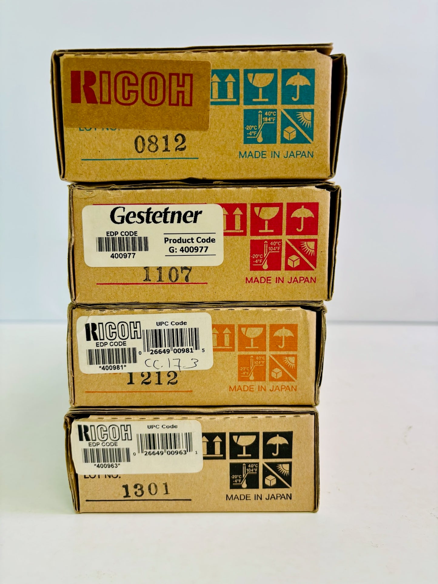 4 Genuine Ricoh Aficio CL2000 Cyan, Magenta, Yellow & Black Toner 400963,81,77,69