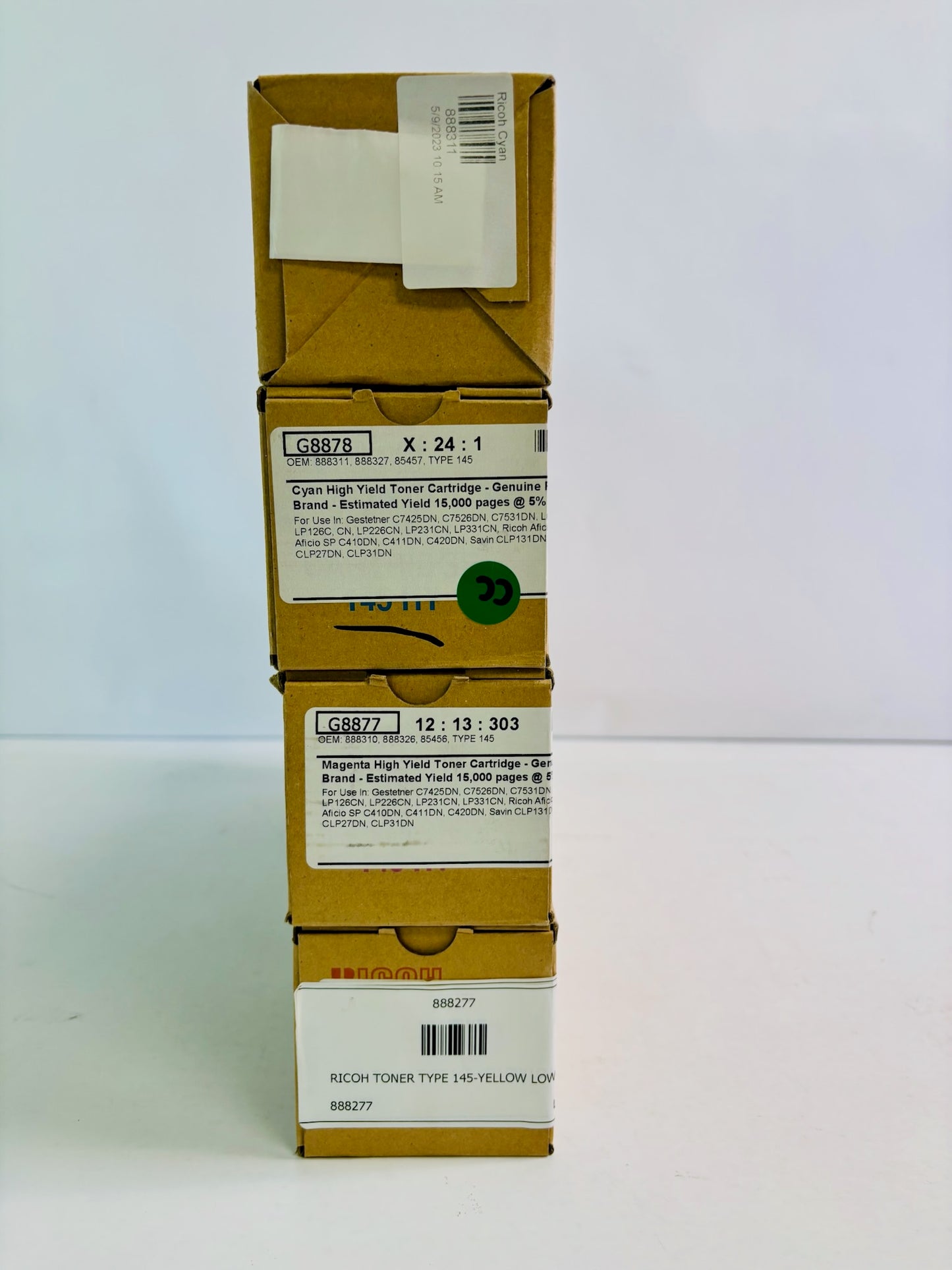 4 Genuine Ricoh Aficio CL4000DN CMY High Yield Toner Type 145, 888310, 11, 77