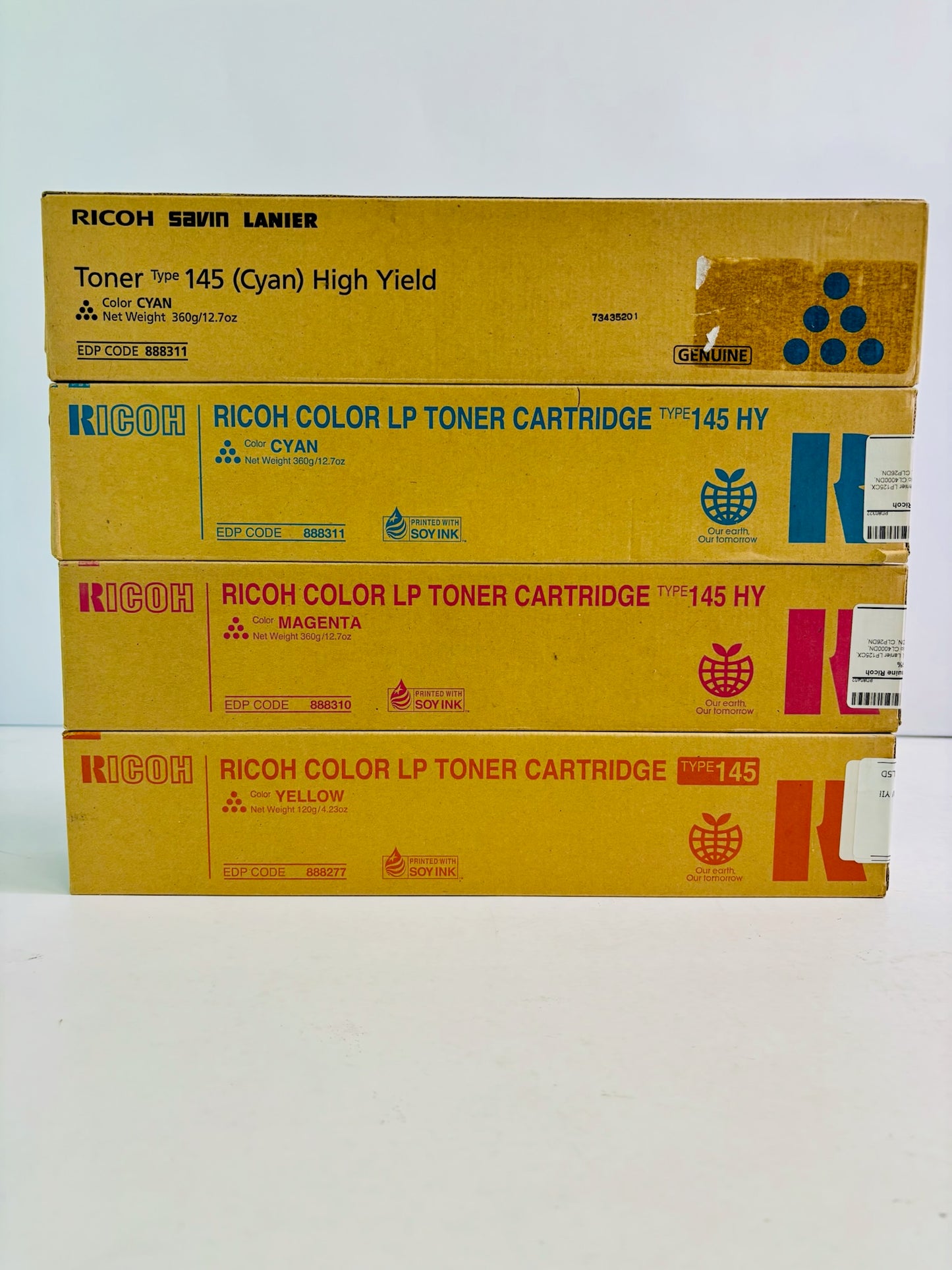 4 Genuine Ricoh Aficio CL4000DN CMY High Yield Toner Type 145, 888310, 11, 77