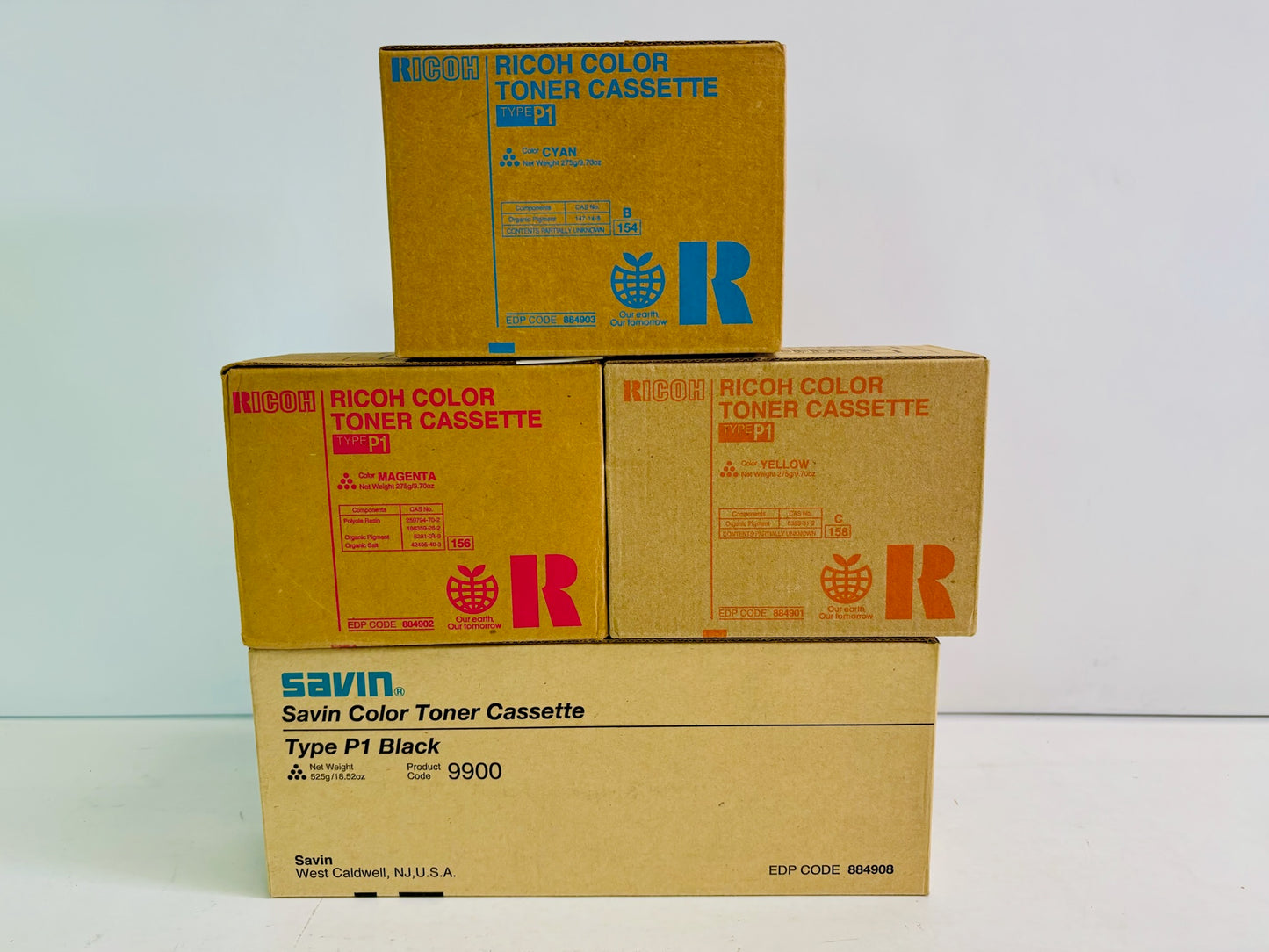 4 Genuine Ricoh Aficio 2228C, 2232C CMYK Toner 884908, 884902, 884901, 884903