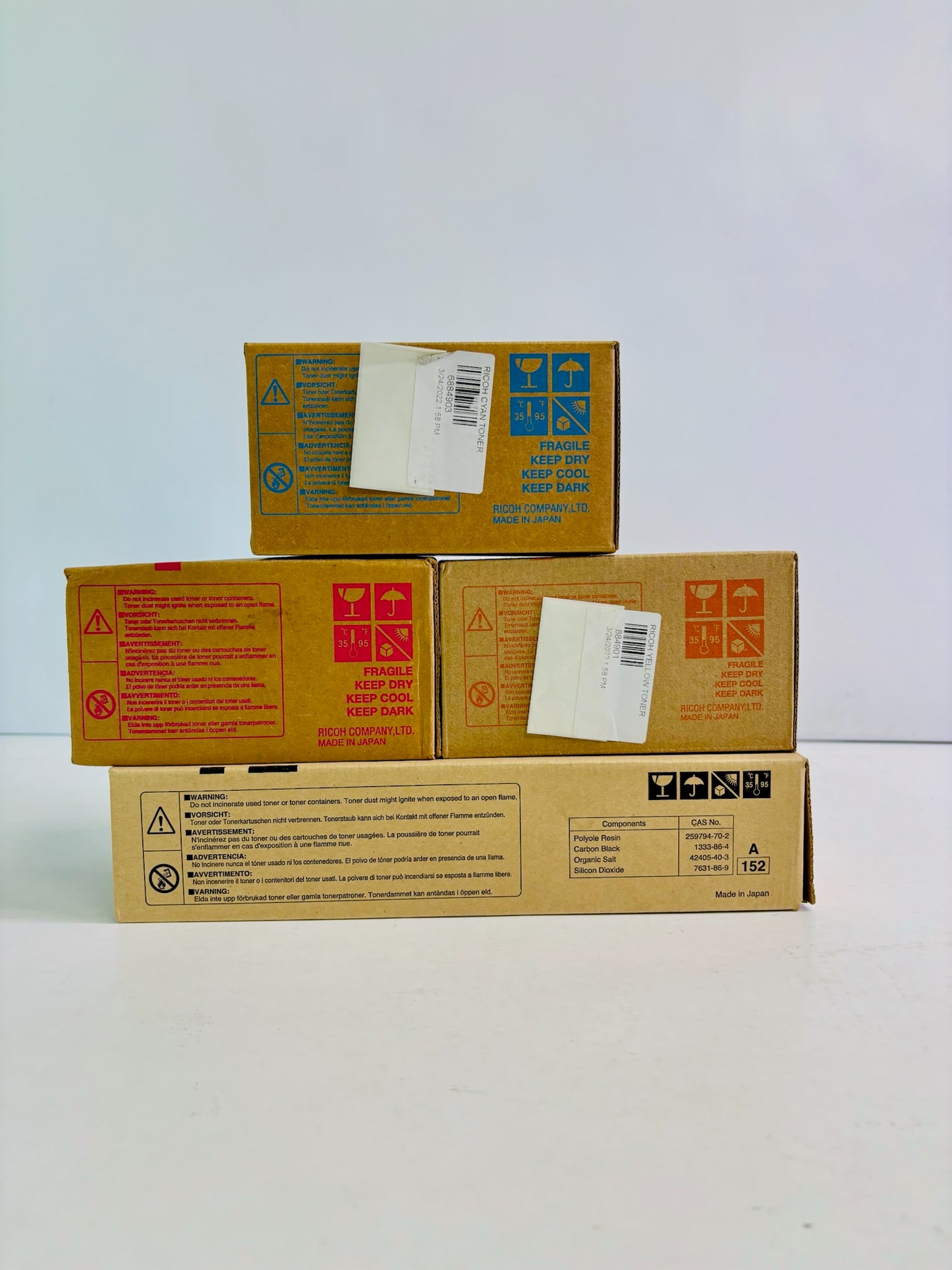 4 Genuine Ricoh Aficio 2228C, 2232C CMYK Toner 884908, 884902, 884901, 884903