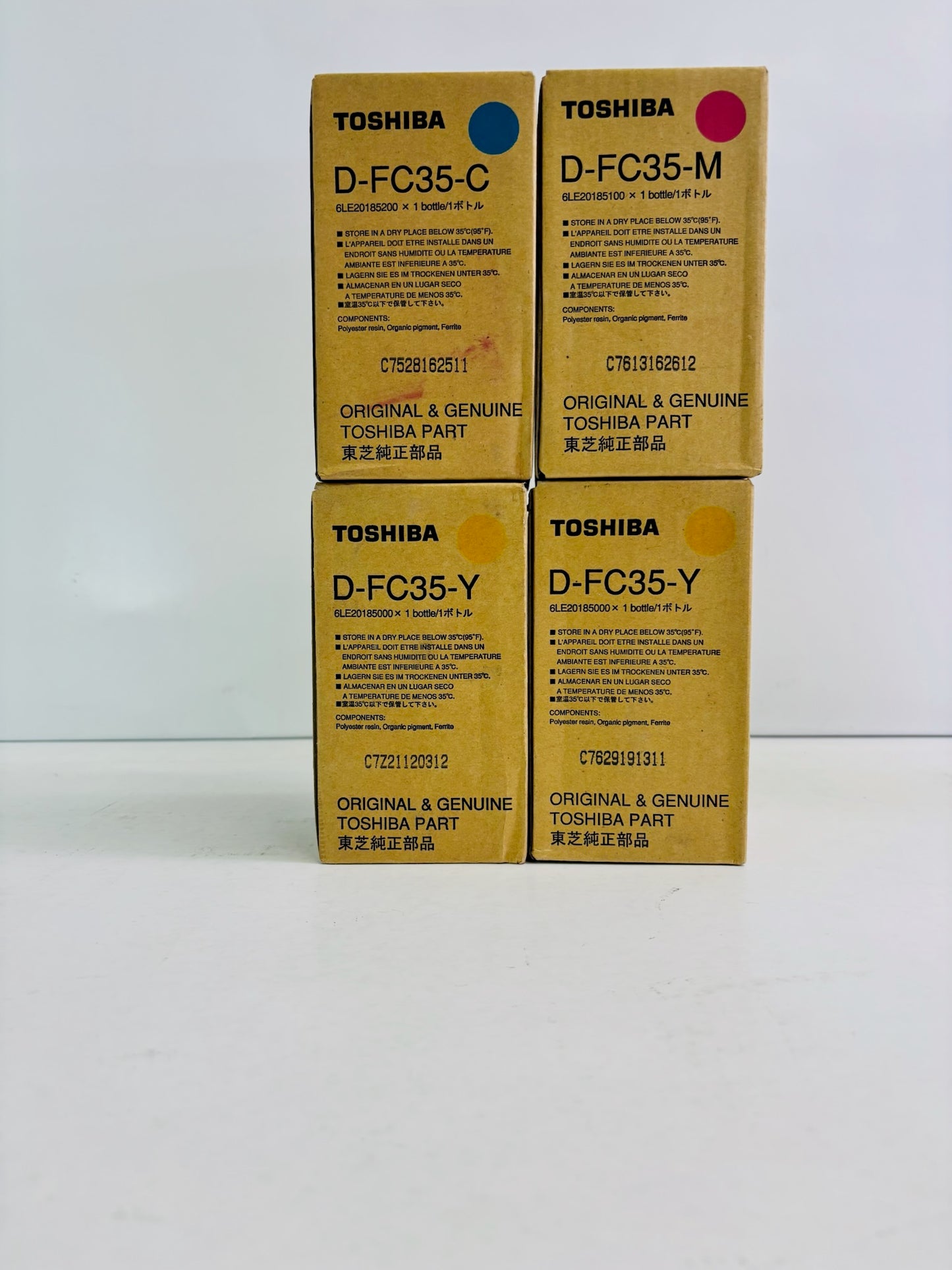4 Genuine Toshiba E Studio 2500C, 3500C Cyan, Magenta, Yellow Toner T-FC35