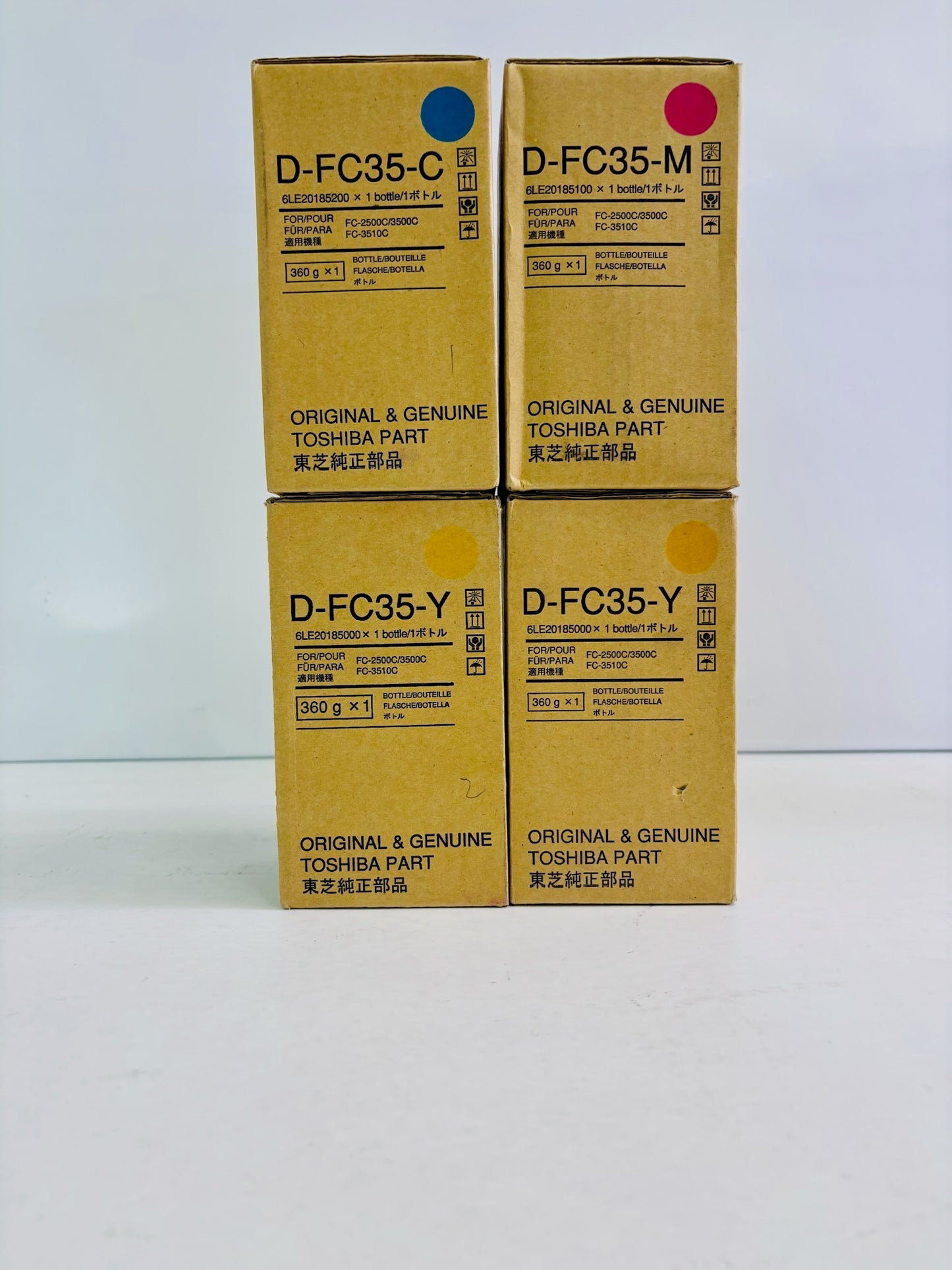 4 Genuine Toshiba E Studio 2500C, 3500C Cyan, Magenta, Yellow Toner T-FC35