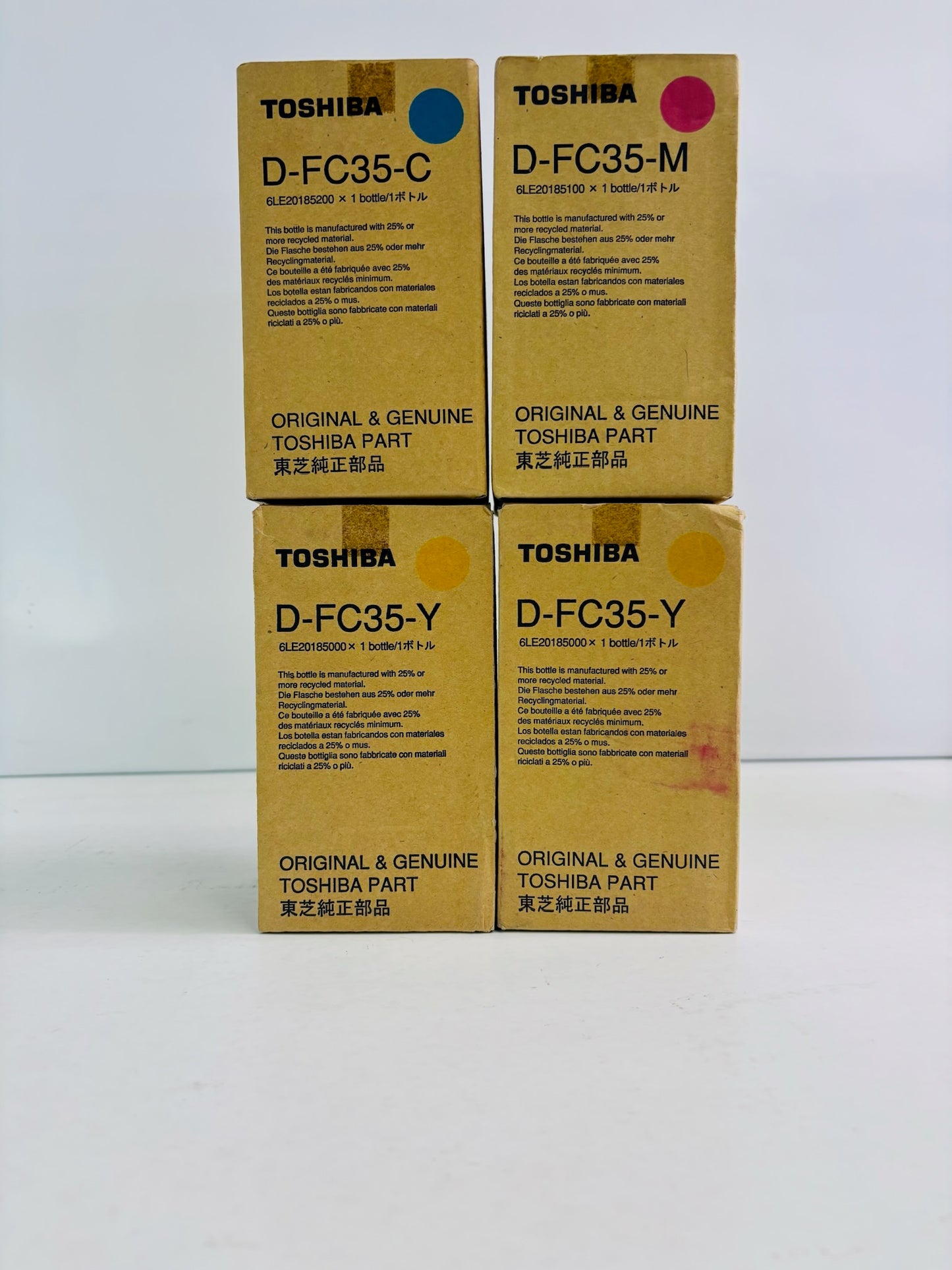 4 Genuine Toshiba E Studio 2500C, 3500C Cyan, Magenta, Yellow Toner T-FC35