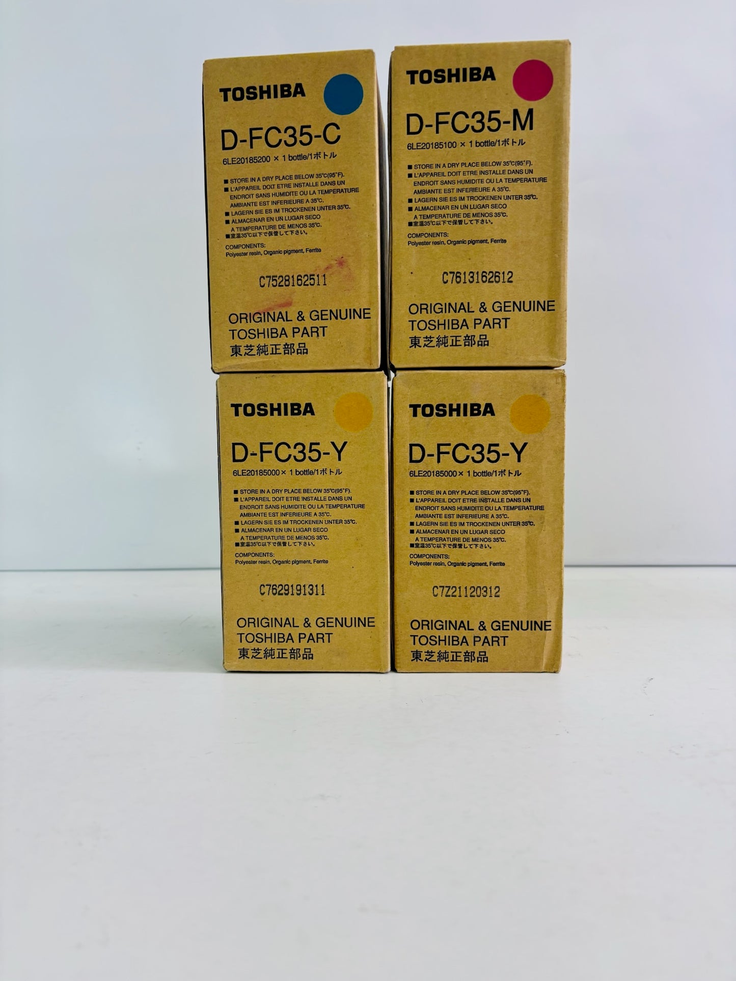 4 Genuine Toshiba E Studio 2500C, 3500C Cyan, Magenta, Yellow Toner T-FC35