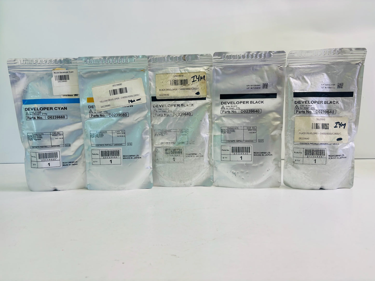 5 Genuine Ricoh Aficio MP C2800 Cyan,Yellow, Black Developer D0239640,9660,9680